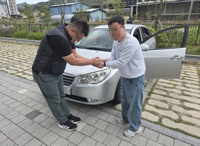 양산 물금읍에서 아반떼 중고차 수출 매입을 진행한 빈이아빠 현장 사진
